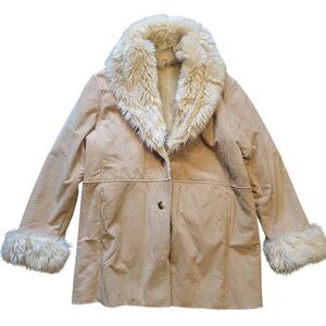 Vintage Wilson's Leather Coat Women's Large Tan Suede Y2K Penny Lane Faux Fur